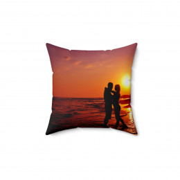 Beach at Sunset Lovers embracing  Pillow Spun Polyester Square Pillow