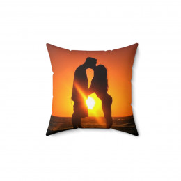 Beach at Sunset Lovers kissing 1  Pillow Spun Polyester Square Pillow