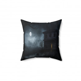 Spooky Old House Under a Full Moon Spun Polyester Square Pillow gift