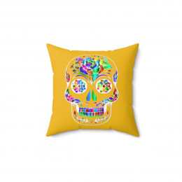 Beautiful Sugar Skull on yellow Spun Polyester Square Pillow gift