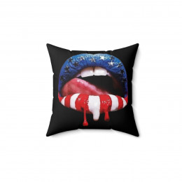 Hot red white and blue lips Spun Polyester Square Pillow gift