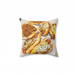 Food Porn Detroit Coney Island Chili Dogs and Chili Cheese Fries Spun Polyester Square Pillow gift
