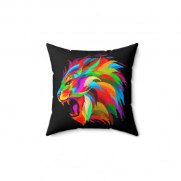 The Lion and his beautiful rainbow mane on black Spun Polyester Square Pillow gift