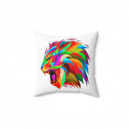 The Lion and his beautiful rainbow mane on whiet Spun Polyester Square Pillow gift