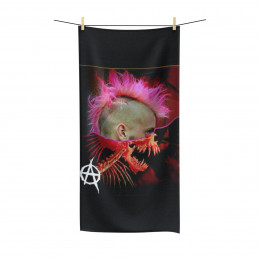 Punk rock Pink Mowhawk Monster on Black Polycotton Towel