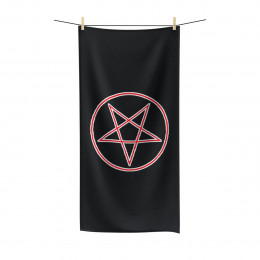 Pentagram Down Red and White on Black Polycotton Towel