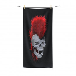 Screaming Skull With Red Mowhawk on Black Polycotton Towel