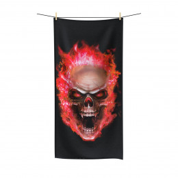 Flaming Demon  Skull Red  on Black Polycotton Towel