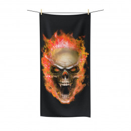 Flaming Demon  Skull Orange on Black Polycotton Towel