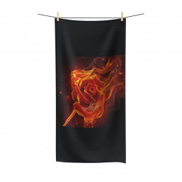 Flaming Rose on Black Polycotton Towel