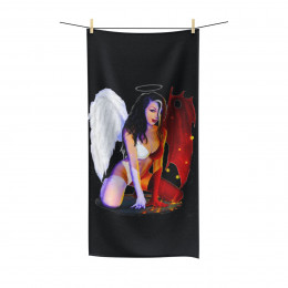 Angel Devil Babe on Black Polycotton Towel