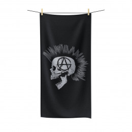 Anarchy Mohawk Skull on Black Polycotton Towel