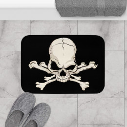 Skull And Cross Bones Number 3 skullstar on Black Bath Mat