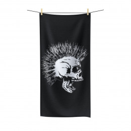 Screaming Skull With Mowhawk on Black Polycotton Towel