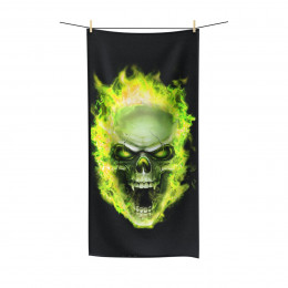 Flaming Demon  Skull Yellow on Black Polycotton Towel