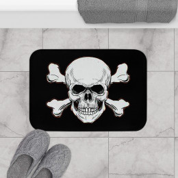 Skull And Cross Bones Number 2 on Black Bath Mat