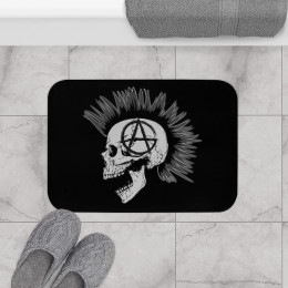 Anarchy Mowhawk Skull on Black Bath Mat