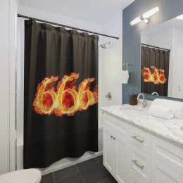 Flaming 666 on Black Shower Curtains
