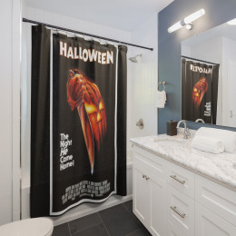 Halloween Movie Poster on Black Shower Curtains