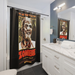 Zombie Movie Poster on Black Shower Curtains