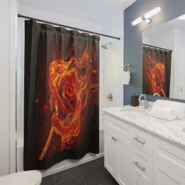 Flaming Rose on Black Shower Curtains