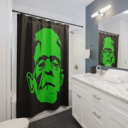 Frankenstein MonsterGreen Silouette on Black Shower Curtains