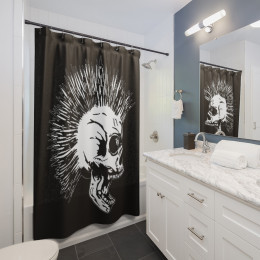 Screaming Skull With Mowhawk on Black Shower Curtains