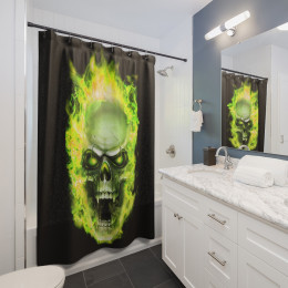 Flaming Demon  Skull Yelow on Black Shower Curtains