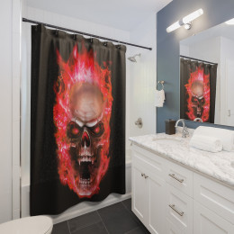 Flaming Demon  Skull Red ﻿on Black Shower Curtains