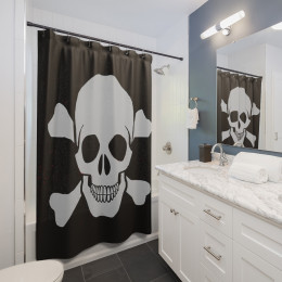 SkullAnd Cross Bones nuber 1 on Black Shower Curtains