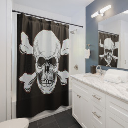 Skull And Cross Bones nuber 2 on Black Shower Curtains
