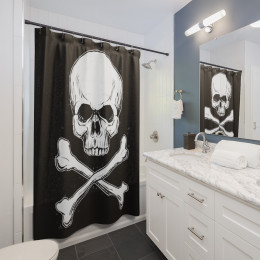 Skull And Cross Bones nuber 4 on Black Shower Curtains