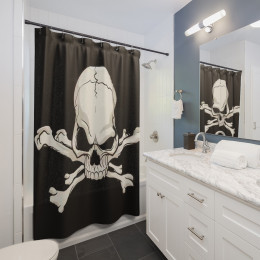 Skull And Cross Bones number 3 skullstar on Black Shower Curtains